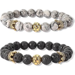 2 Pieces Soccer Crown Bracelet, Soccer Bracelet for Soccer Lovers, Sports Teams, Sports Fan Bracelets for Boys Girls Teen Men Sports Fans, 4.13*5.70*0.39 inch, Stone, No Gemstones