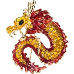 Unique Dragon Brooch Women's Girls Fashion Enamel Craft Lapel Pin Dress Accessories Lucky Festive Birthday Christmas Jewelry Unisex Gifts